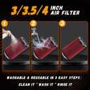 4-Inch Cold Air Intake Filter - Washable, High Performance, 3" or 3-1/2" or 4" Clamp-On Filter Height: 9 In Replacement Cone Air Filter Universal 3 Sizes in 1 (Red)