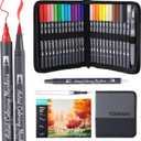 Watercolor Pens Set, 24-Color Dual Tip Paint Markers, Water-Based Coloring Markers with 1 Aquapen, 1 Colorless Blender, and 12-Page Pad, Art Supplies for Artists & Beginners