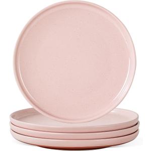Salad&Dessert Plates, 8 Inch Small Dinner Plates Sets for 4, Dishwasher & Microwave Safe, Porcelain Dinner Dishes for Cake, Fruits,Waffle, Pasta, Salad, Elegant Pink