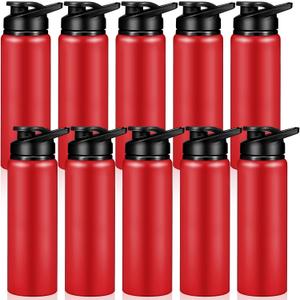 CHENGU 10 Pcs Aluminum Water Bottle 24oz Aluminum Reusable Bottles Lightweight Snap Lid Sports Water Multipack Easy Carry Leak Proof Travel for Gym Camping Hiking Outdoor Fishing (Red)