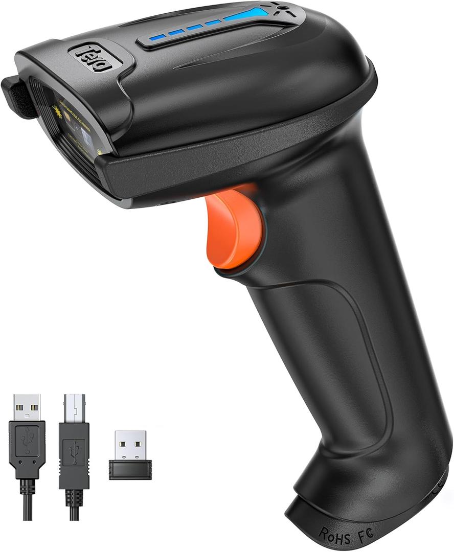 Tera Barcode Scanner Wireless Versatile 2-in-1 (2.4Ghz Wireless+USB 2.0 Wired) with Battery Level Indicator, 328 Feet Transmission Distance Rechargeable 1D Laser Bar Code Reader USB Handheld, Blac 