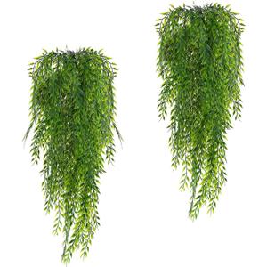Fake Garland Hanging Vines 4 PC Artificial Weeping Willow Leaves Fake Greenery Faux Plants Realistic Home Office Decoration Indoor Outdoor (Green)