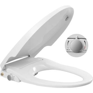 Bidet Toilet Seat Elongated Non-Electric Toilet Seat with Quiet-Close Self Cleaning Dual Nozzles Adjustable Water Pressure Bidet Attachment for Toilet White
