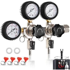 CO2 Regulator for Dual Tap Kegerator Draft Beer Tower Dispenser, Dual Keg Regulator CO2 Beer Pressure Regulator 0-60psi, CGA-320 CO2 Tank Regulator Gas Regulator 0-3000psi, Kegerator C02 Regulator Gauge
