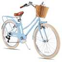 KEANO Poppy 20 24 Inch Kids Bike for Girls Ages 7-12 Years 7-Speed Hybrid City Bike for Kids Teens with Basket Princess Bicycle Blue