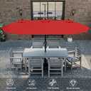 Kingdura 15ft Large Patio Umbrella with Solar Lights, Double-Sided Rectangle Lighted Outdoor Table Umbrella with Base Included, 12 Reinforced Ribs, 48 Led Lights, Crank Lift for Market Pool Deck Backyard, Red