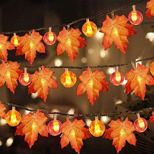 3 Pack Thanksgiving Decorations Fall Garland with Pumpkin Lights & Enlarged Maple Fall String Lights Pumpkin Decor, 30Ft 60LED Waterproof Battery Operated Christmas Fall Thanksgiving Decor for Home