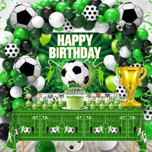 Soccer Party Decorations, 122Pcs Soccer Birthday Party Decorations Supplies with Latex Balloons Happy Birthday Banner Tablecloth Birthday Decorations for Boys Men