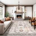 10x14 Area Rugs,Ultra-Thin Washable Rugs for Living Room,Non-Slip Lightweight Foldable Area Rug,Stain Resistant Vintage Large Rugs (Brown/Gold, 10'x14')