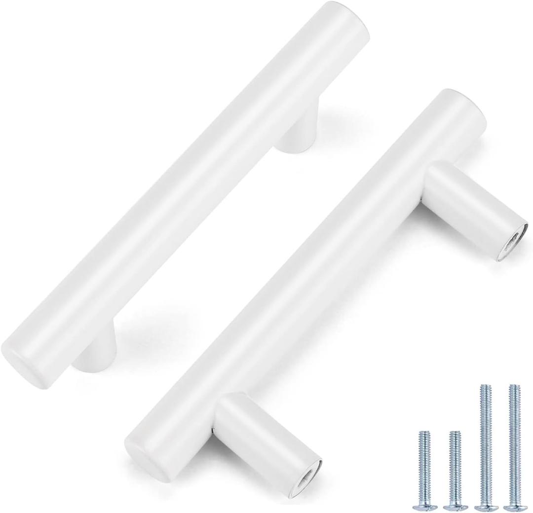 Probrico 10 Pack| 2-1/2 Inch Hole Centers White Cabinet Pulls Modern Stainless Steel Euro Round T Bar Pulls Drawer Dresser Handles Furniture Cabinet Pulls-4" Overall Lenght