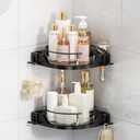 360 Rotating Corner Shower Caddy (2-Pack) - Lazy Susan Bathroom Organizer with Hooks, No-Drill Adhesive Mount for Shower, Kitchen, RV, Space-Saving ABS Plastic Shower Shelf (Black)