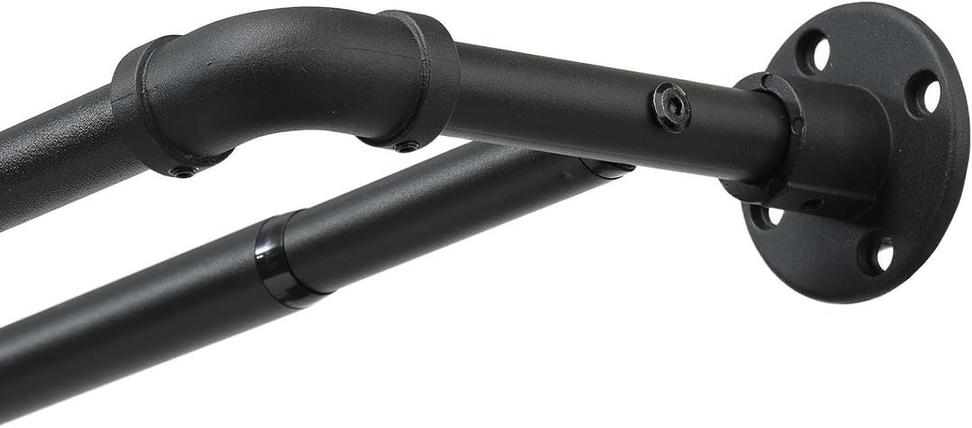 Industrial Double Curtain Rod for Windows 31 to 137 Inch, 1 Inch Heavy Duty Wrap Around Dual Curtain Rods, Adjustable Black Double Window Rods Telescoping for Windows, Living room, Sliding Glass Door