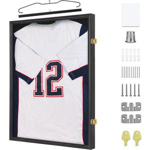 2XL Jersey Display Frame - Jersey Frame Display Case - Jersey Shadow Box for Baseball Basketball Football Soccer Hockey Sports Shirts, Uniform, UV Protection Acrylic Glass, 2 Hangers (Black)