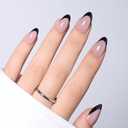 3 x Black French Tip Press On Nails, Short Almond Reusable Nails | Includes 32 reusable nails, glue, and 16 sizes for an easy fit and a glossy salon-style French manicure at home or on the go
