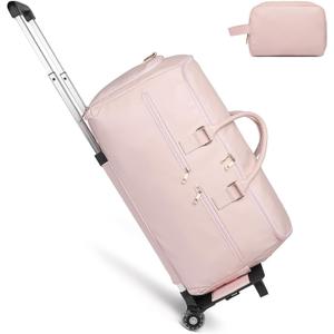 seyfocnia Rolling Garment Bag,Wheeled Garment Bag for Travel with Wheels Overnight Bags with Wheels Carry On Garment Bag with Shoe Compartment Suitcase Convertible Garment Duffle Bag-Pink