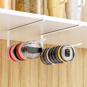 2 PCS Tumbler Lid Organizers, Ample Lid Capacity Up to 30 Lids, No Adhesive No Drill Yeti Lid Organizer Holder Inside Cabinet, Space-Saving Yeti Stanley Tumbler Cup Lid Holder Organizer for Kitchen (White)