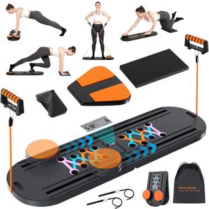 Pilates Board, Pilates Reformer Set, Portable and Foldable Pilates Board for Home Workout, Multifunctional Pilates Board for Women, Pilates Reformer Machine for Home Exercise, Black Orange