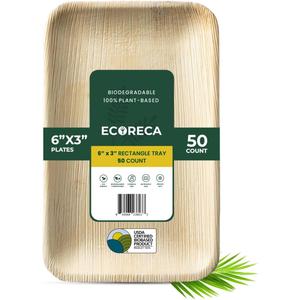 6x3 Inch Rectangle Compostable Palm Leaf Plates (50-Pack) Disposable for Appetizers Bamboo-Style Eco-Friendly Biodegradable Plates for Parties, Weddings & Catering | Camping Essentials.