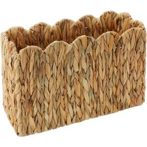 Scalloped Edge Magazine Basket Water Hyacinth Floor Magazine Holder Basket, Wicker Magazine Rack for Office & Waiting Room, Magazine File Holder for Mail, Newspapers, Books