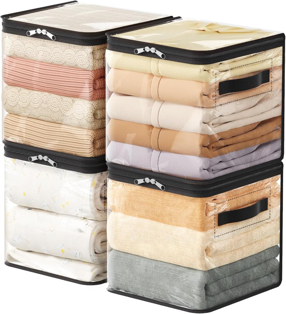 Lifewit 4 Pack Clear Clothes Storage Bags, 11 Inch Clear Cube Storage Bins, 18L Vinyl Foldable Moving Bags with Zipper, Storage Container for Sweater Sheets Yarns