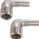 3/8" Hose Barb x 1/2" Male NPT 304 Stainless Steel 90 Degree Elbow- Home Brew Pipe Fittinglead-free2 pcs