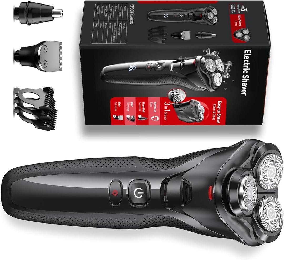 rategist 3-in-1 Electric Razor for Men: IPX7 Waterproof Razors for Men - USB-C Rechargeable, Precision Floating Blades - Wet Dry Shaving, Travel Kit, Beard, Nose & Sideburns