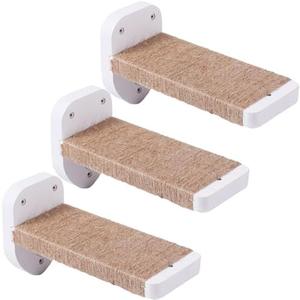 COOLEX 3-in-1 Cat Wall Steps with Hemp Rope, Solid Wood Cat Ladder for Climbing and Playing (Large-White)