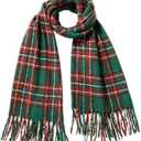 Winter Checkered Scarf for Women, Soft Feel Plaid Womens Scarfs with Fringe, Green Red Long Blanket Scarf