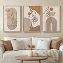 Neutral Framed Large Boho Canvas Wall Art, 3 Piece Bohemian Earth Tone Prints Paintings Artwork for Walls, Elegant Abstract Woman Face Pictures for Living Room, Bedroom, Office Wall Decor -16x24 Inch