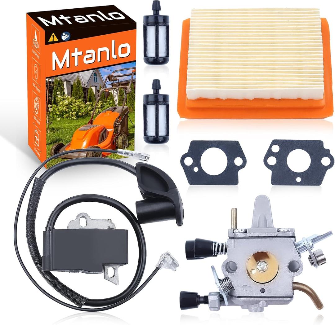 Ignition Coil Carburetor Kit for Stihl FS120 FS200 FS250 FS300 FS350 Trimmer with Air Filter Spark Plug Fuel Filter Carburetor Gasket