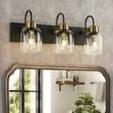 Black and Gold Glass Bathroom Vanity Light, 3-Lights Farmhouse Bathroom Vanity Lighting Fixtures Over Mirror, Vintage Rusitc Vanity Light Fixutres with Clear Glass Shade, 22 inch Wall Wall Sconces