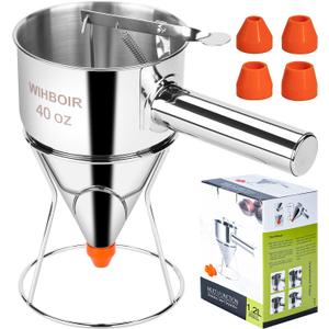 Stainless Steel Pancake Batter Dispenser with Squeeze Handle and Multi-Nozzle, for Pancakes, Cupcakes, and Baked Goods. 40 oz