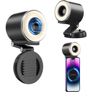 yAyusi 2 in 1 Magnetic Portable iPhone Selfie Light with Fan, Mini Phone Ring Light, 3 Adjustable Brightness and Wind Speed, Foldable and Retractable, Suitable for Photo/Live/Video Recording (Black)
