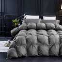 Three Geese Pinch Pleat Waterfowl Feathers and Down Comforter Queen Size Duvet Insert, 1200TC 100% Cotton Fabric, Premium All Seasons Grey Hotel Warm Comforter with 8 Tabs. (Grey Twisted Flower)