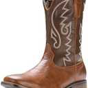 IUV Cowboy Boots For Men with Wide Square Toe Western Retro Boot Durable Classic Fashionable Embroidered Pull On Slip Resistant Boots, Size 11