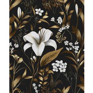 Laatse Black White Floral Wallpaper Peel and Stick, Dark Gold Vintage Contact Paper 17.5" x 393", Golden Botanical Wall Paper Self Adhesive Removable Waterproof for Bedroom Cabinet Drawer Table Decor