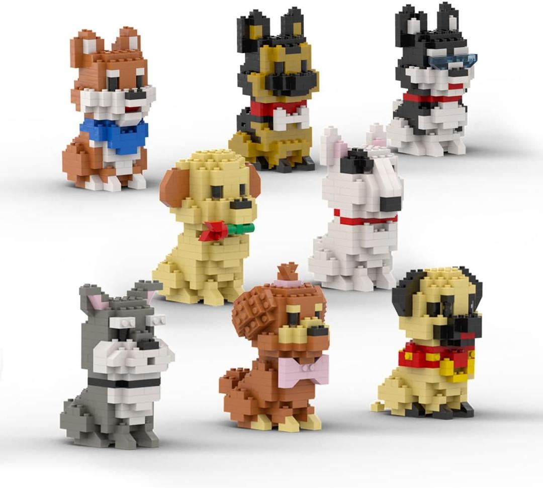 dOvOb Micro Mini Blocks 8 in 1 Dogs Set, 1616 Pieces Bricks, 3D Puzzle Collection Animal Model Toys as Gift for Adult or Kids