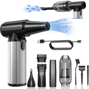 Compressed Air Duster, 2-in-1 Duster Blower & Vacuum with 320000RPM Super Power, Electric Air Duster Rechargeable, 3-Gear Adjustable Air Blower for Keyboard, Computer, Car, Home, and Outdoor Cleaning