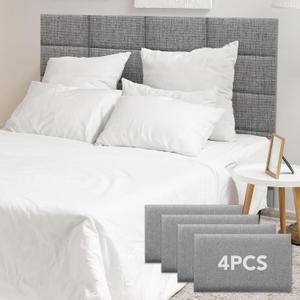 4 Piece Linen Fabric Peel and Stick Headboard, Upholstered Wall Mounted Headboard for Twin, 3D Anti-Collision Soundproof Self-Adhesive Wall Panel for Bedroom 16.53" x 9.84" (Light Gray)