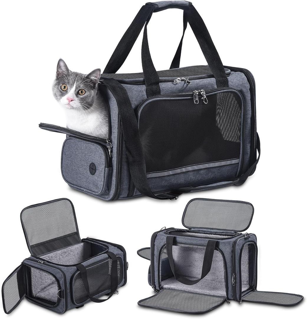 Cat Carrier Pet Travel Carrier by Airplane Approved Under seat, TSA Airline Approved Soft-Sided Dogs Carrier Bag for cat,Dogs,17.5 x 8.5 x 11 inches,Grey