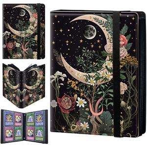 Moon Floral Card Binder 4 Pockets 160 Cards Slot Faux Leather