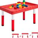 FUNLIO Sensory Table for Kids (35"x24"), Height Adjustable Rectangular Tuff Tray Sensory Table, Multi-Use as Water Table & Sand Table for Indoor & Outdoor, Easy 3-Min Assembly No Tools Needed - Red, Rectangle