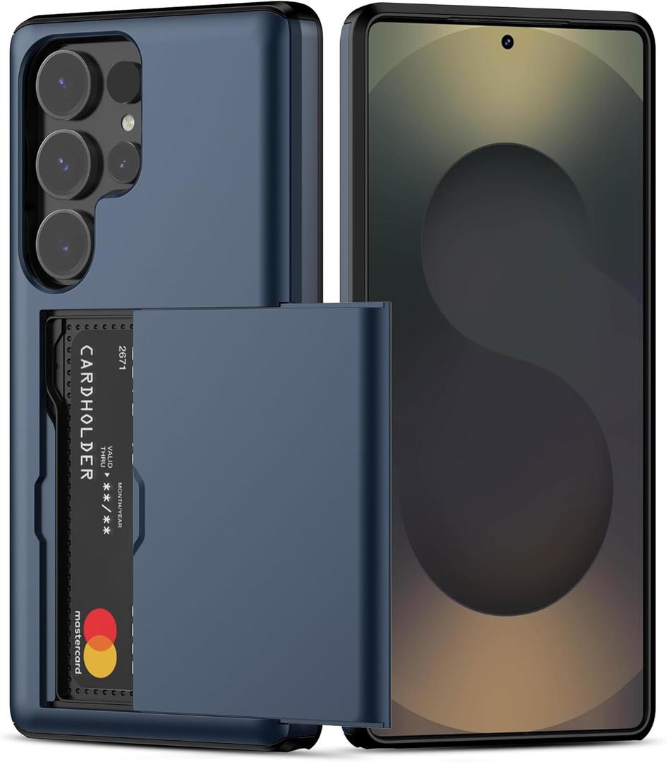 Nvollnoe for Samsung S25 Ultra Case with Card Holder Dual Layer Heavy Duty Protective Case Hidden Card Slot Slim Wallet Case for Samsung S25 Ultra 6.9''(Blue)