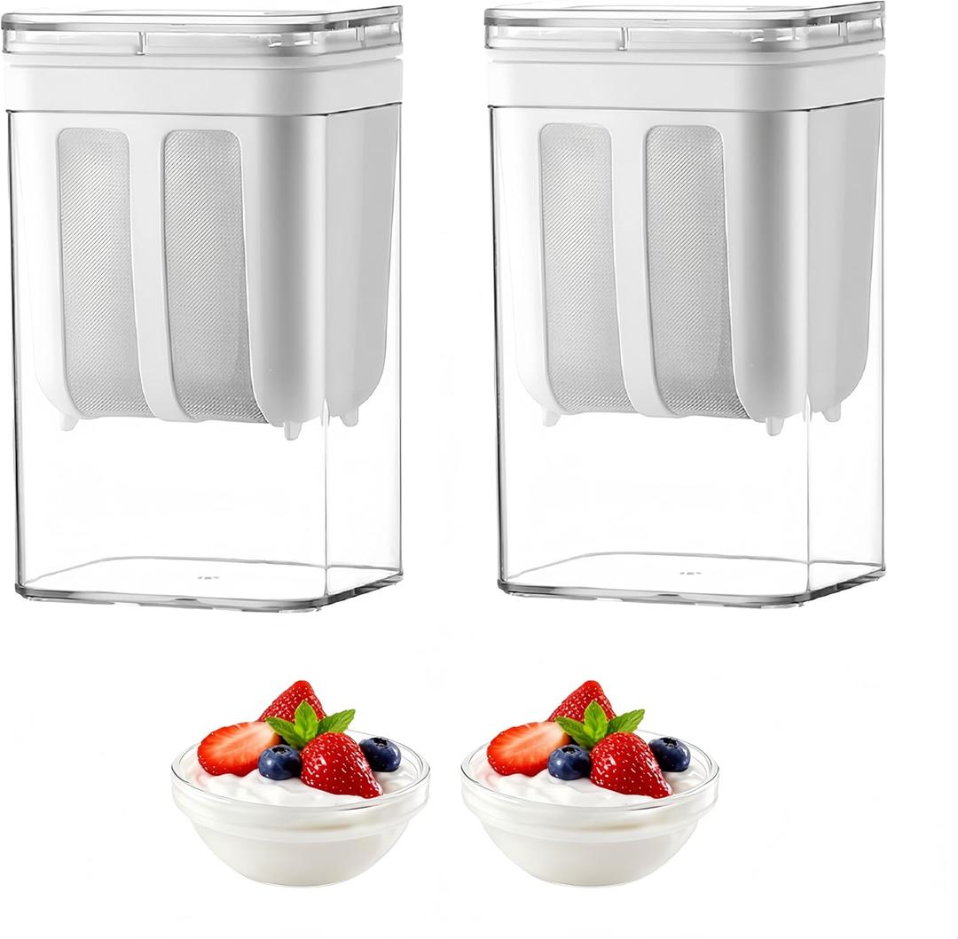 2Packs Yogurt Strainer[1.16QT*2/0.29GAL*2] Total & [0.55QT*2/0.1375GAL*2] Filter, Greek Yogurt Strainer Yogurt Press, BPA-Free PP Strainer for Whey Separation & Greek Yogurt Maker(Total1.16QT*2)
