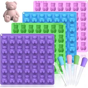LUSHYUM Large Gummy Bear Molds 5 ML, BPA-FREE Silicone Chocolate Candy Gummy Molds with 4 Droppers and Cleaning Brush 140 Cavity, Set of 4