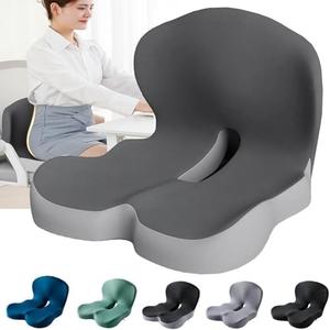 Celinva Orthopedic Cushion Seat Cushions for Sciatica Soothe+ seat Cushion Ergonomic Non Slip Memory Foam Seat Skin with Back Support for Car & Office, Lumbar Support (Dark Grey-b)
