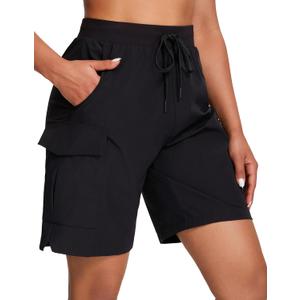 Oalka Women's Hiking Shorts Lightweight Zipper Pockets Cargo Quick Dry Summer Shorts (3X-Large, Black)