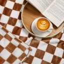 Preboun 6 Pack Fleece Throw Blankets, Buffalo Plaid Lightweight Throws for Sofa, Travel, Office & Bulk Use(50 x 60 Inch,Khaki and White)