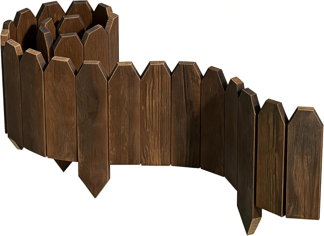 Wooden Garden Edging, Decorative Wood Fence Border Landscape Edging for Flower Bed Barrier Yard Lawn Pathway Tree, 7.9" H x 48" L (1 Pack)