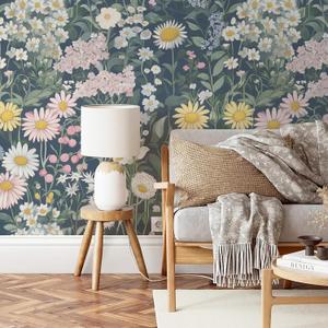2 x Vintage Floral Peel and Stick Wallpaper Removable Contact Paper Boho Self Adhesive Wall Paper for Bedroom Bathroom Decorative Vinyl 17.3" x 78.7"